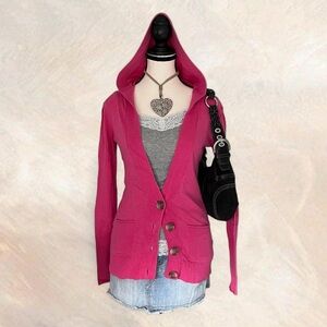 American Eagle Outfitters Pink Hooded Cardigan